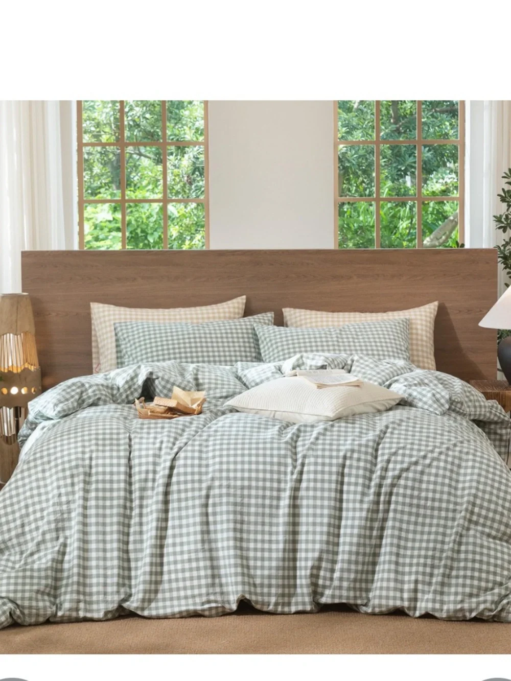 Sage Green Gingham Duvet Cover 3 Pc. Set 100% Washed Cotton - TWIN